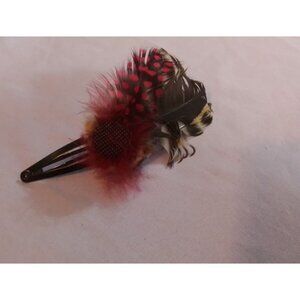 Vintage Feather Hair Clip Barrette Accessory With Polka Dot & Striped Design